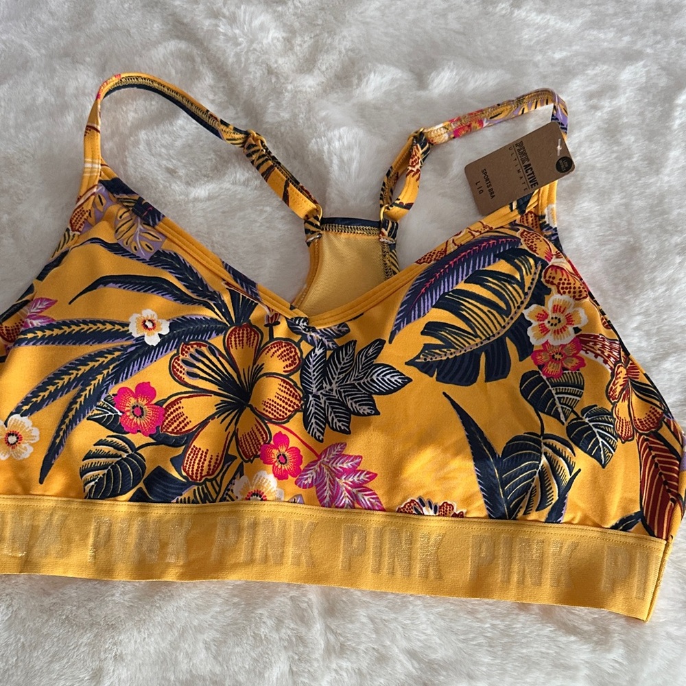VS PINK Yellow Floral Sports Bra Size L